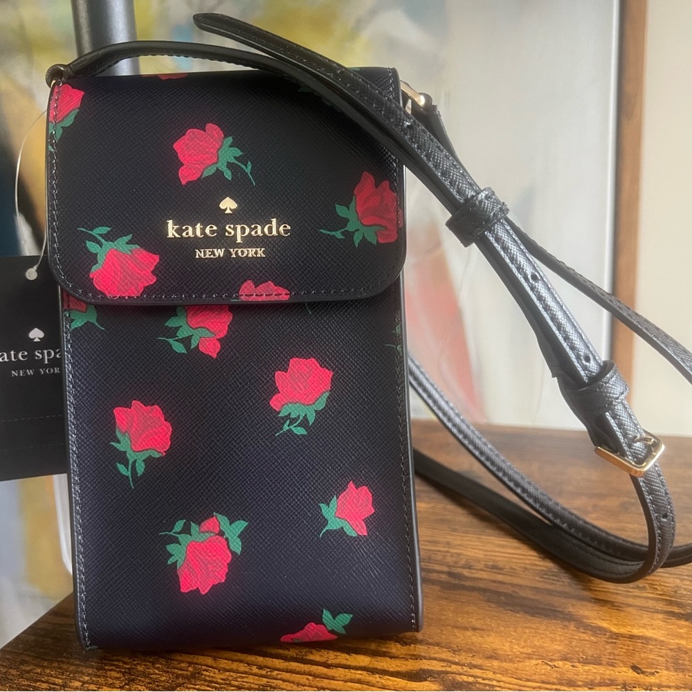 Kate Spade Black Leather Ditsy Rose Bag (NWT)